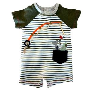 Mud Pie Gone Fishing Shortall Romper, 3-6 months